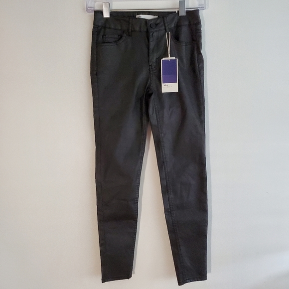 ZARA Mid Rise Skinny Jeans Wax Coat Black Size 2 - Picture 3 of 10